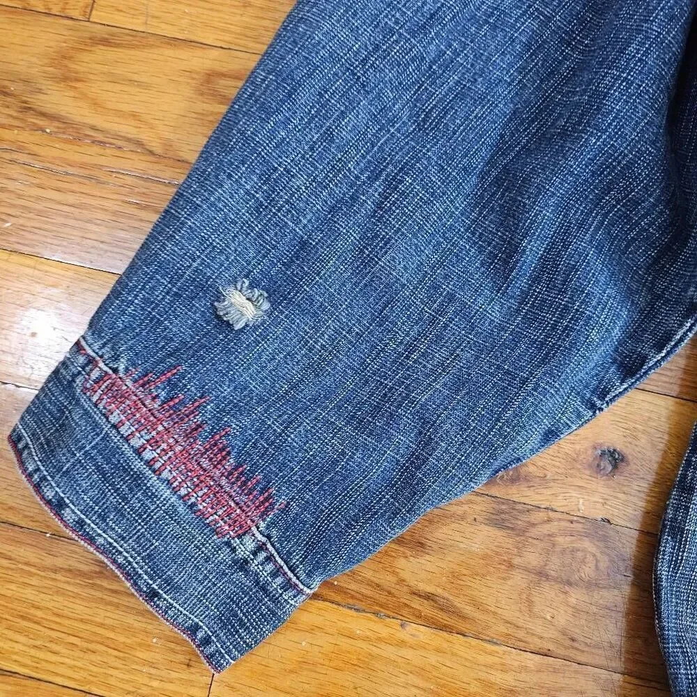 Akademiks Men Jean Jacket Unseen Forces Distressed XXL